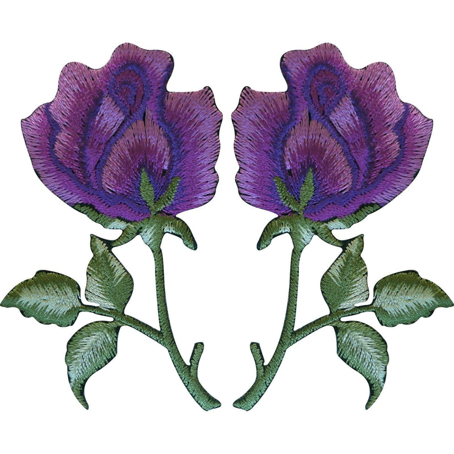 Pair of Purple Rose Patches Iron On Sew On Embroidered Roses Flower Patch Badge