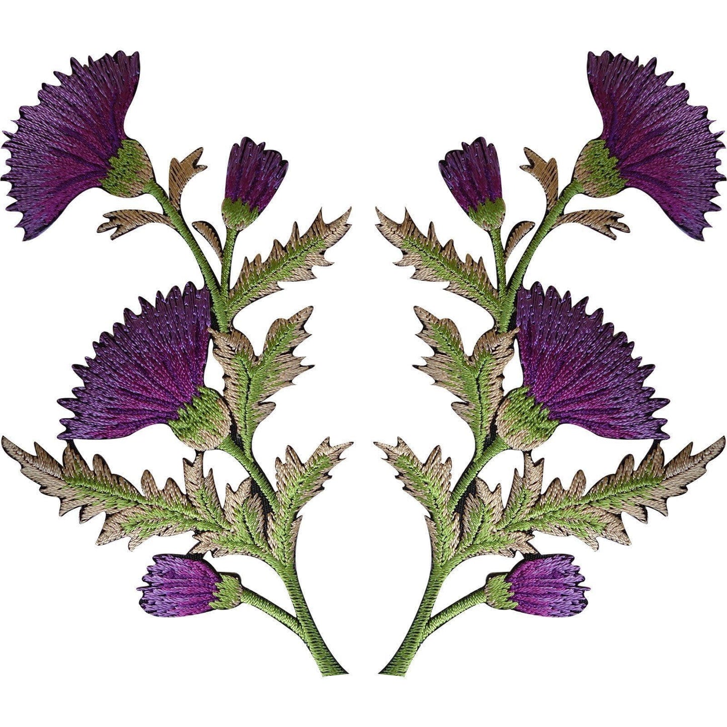 Pair of Purple Thistle Flower Patches Iron Sew On Shirt Bag Flowers Patch Badge