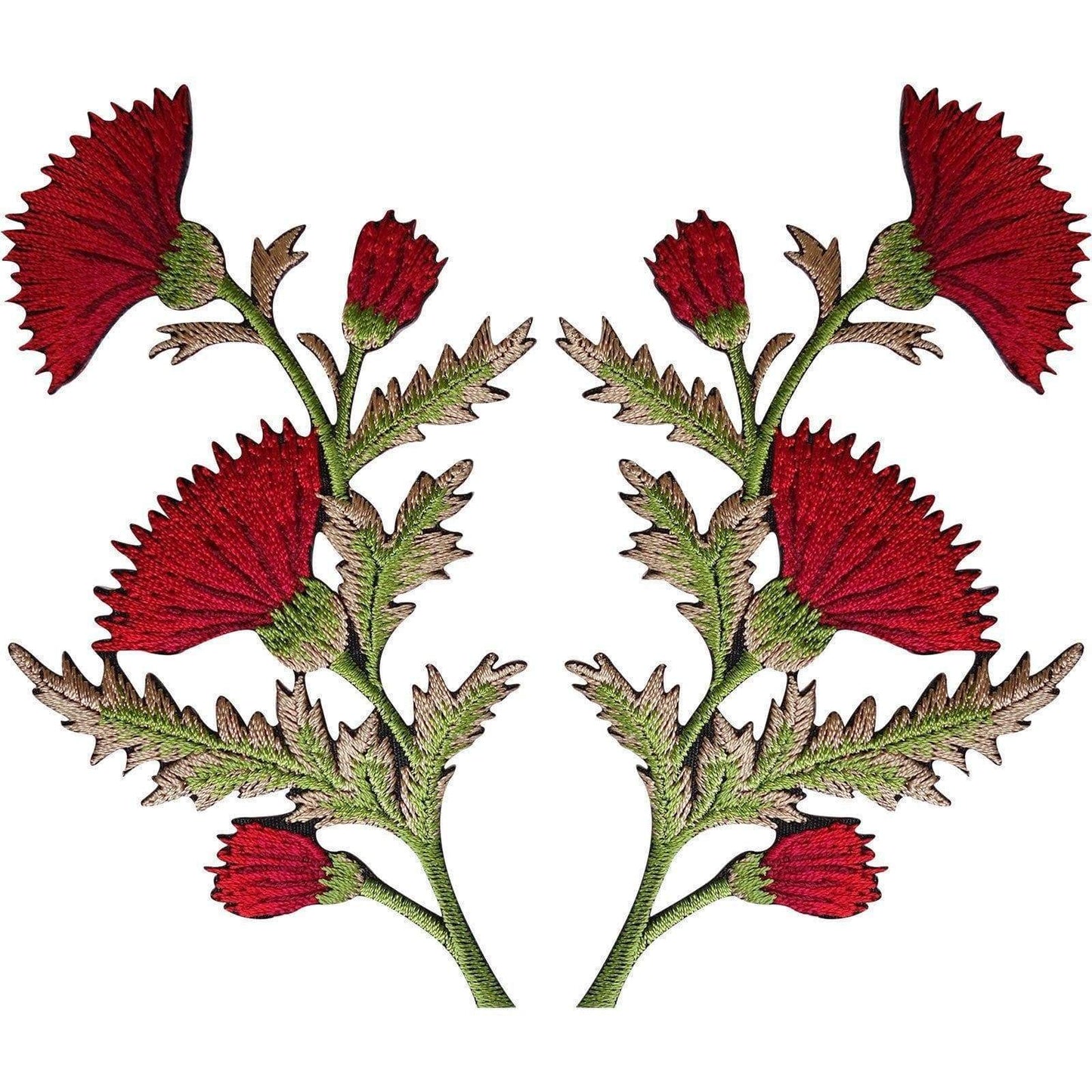Pair of Red Thistle Flower Patches Iron / Sew On Embroidered Patch Badge Flowers