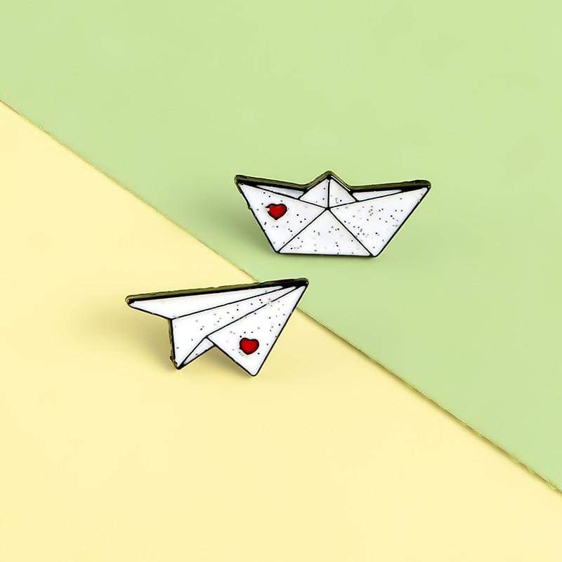 Paper Plane and Paper Boat Enamel Lapel Pin Badges Metal Brooches