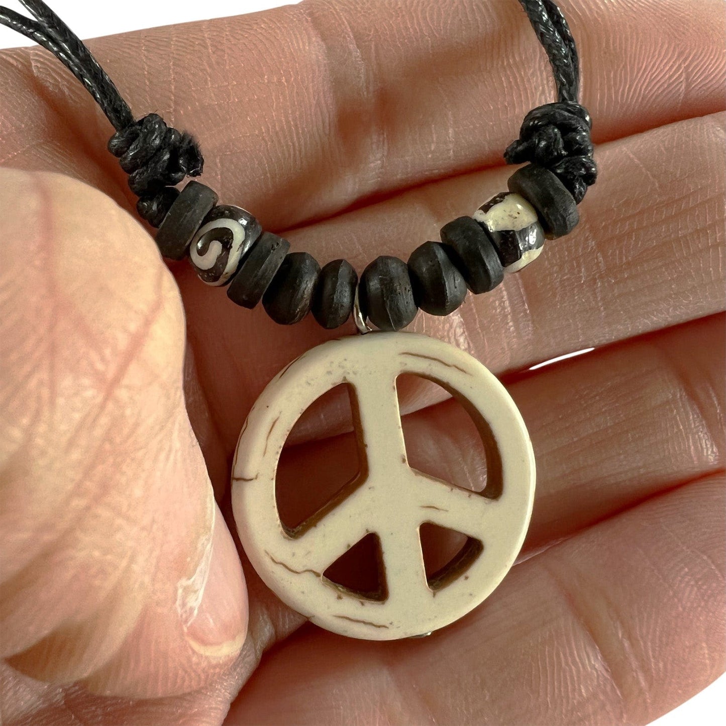 Peace Sign Symbol Pendant Necklace Black Cord Chain Womens Mens Kids Jewellery