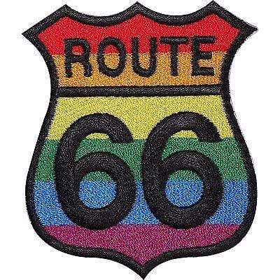 Rainbow Route 66 Sign Embroidered Iron / Sew On Patch Gay Pride Flag Shirt Badge