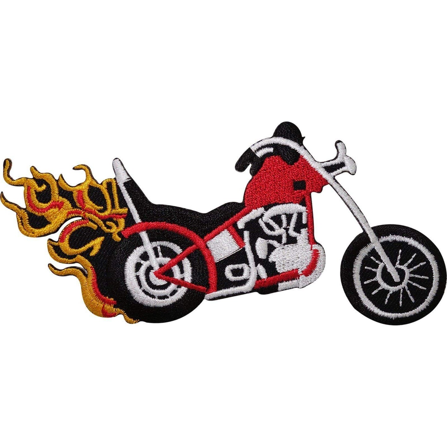 Red Chopper Motorcycle Embroidered Iron / Sew On Patch Fire Flames Jacket Badge