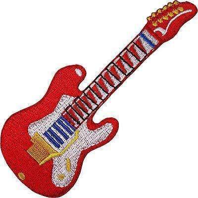 Red Electric Guitar Embroidered Iron / Sew On Patch Rock Music Hat Cap Bag Badge