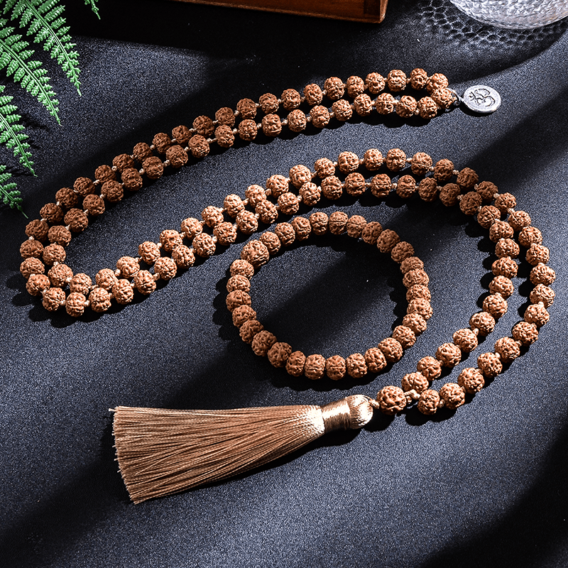 Rudraksha Mala Beads Necklace Bracelet Set