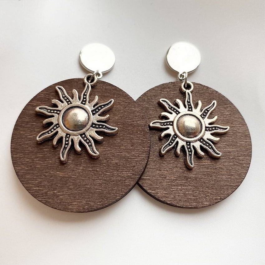 Sun Wood Stud Earrings