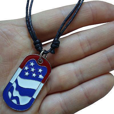 USA Flag Army Dog Tag Pendant Chain Necklace Silver Tone Choker Mens Womens Boys