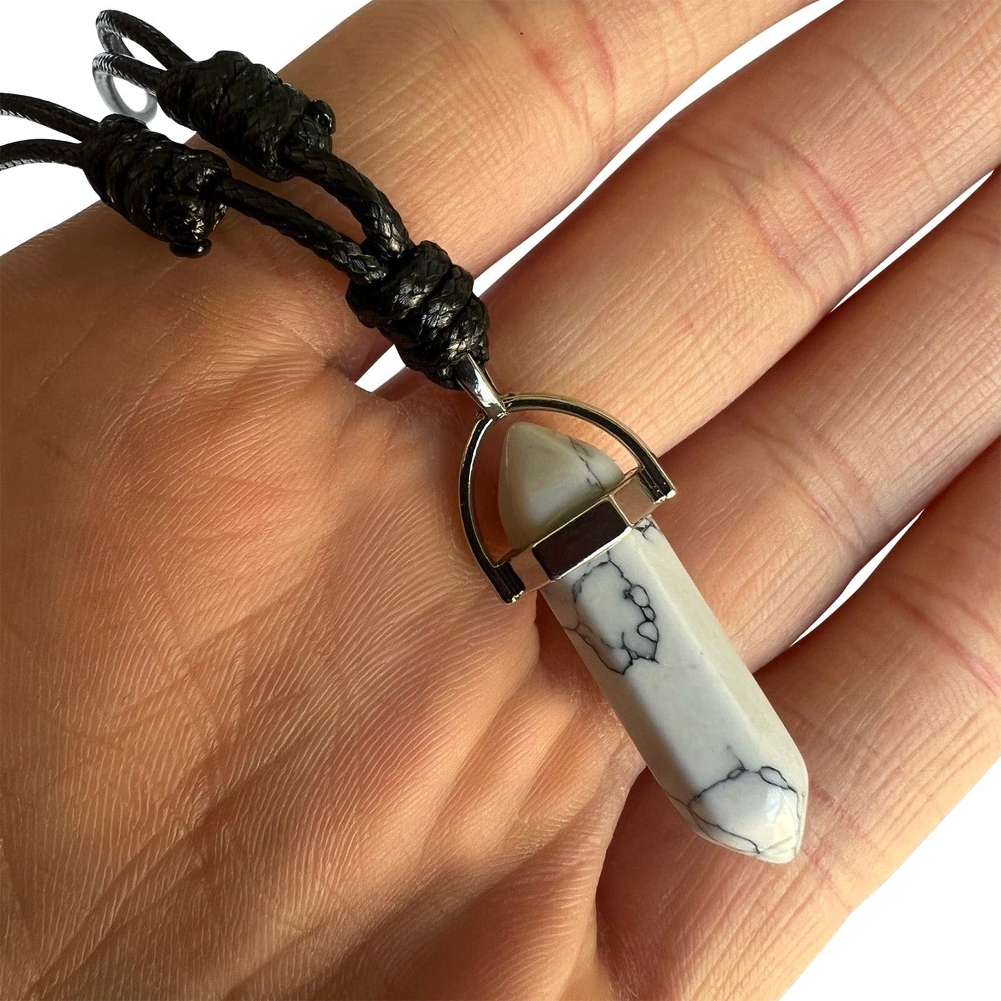 White Howlite Crystal Necklace Pendant Womens Mens Girls Natural Stone Jewellery