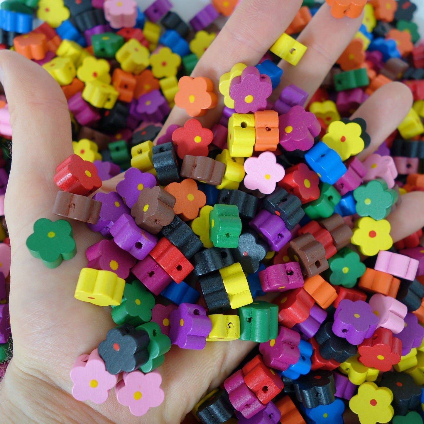 Wooden Flower Beads for Jewellery Making Crafts Wood Wristbands Necklaces Chains