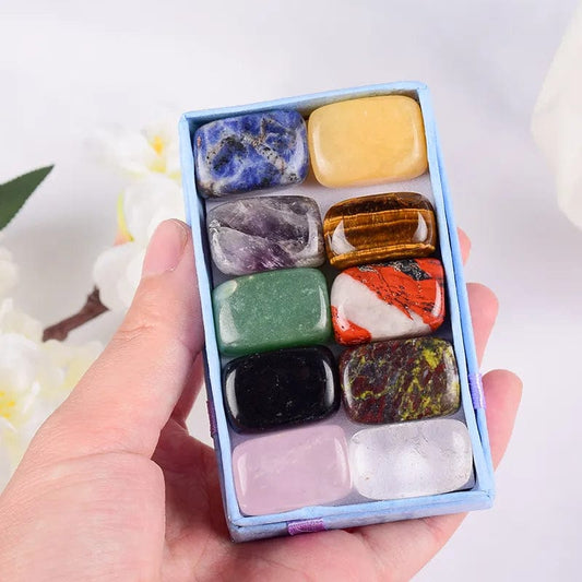 10-Piece Natural Tumbled Stone Set: Rock Quartz, Chakra Healing Crystals, Amethyst - Ideal Gift