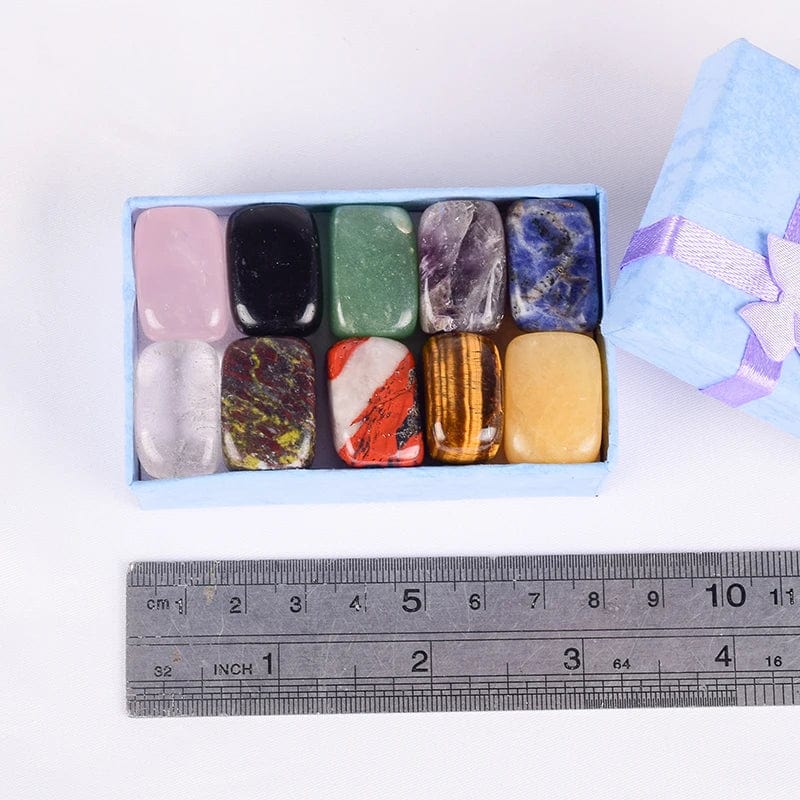 10-Piece Natural Tumbled Stone Set: Rock Quartz, Chakra Healing Crystals, Amethyst - Ideal Gift