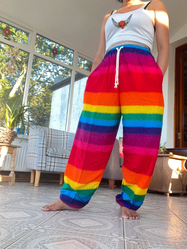 Rainbow Harem Pants Baggy Genie Hippie Yoga Womens Bali Rayon Trousers Joggers