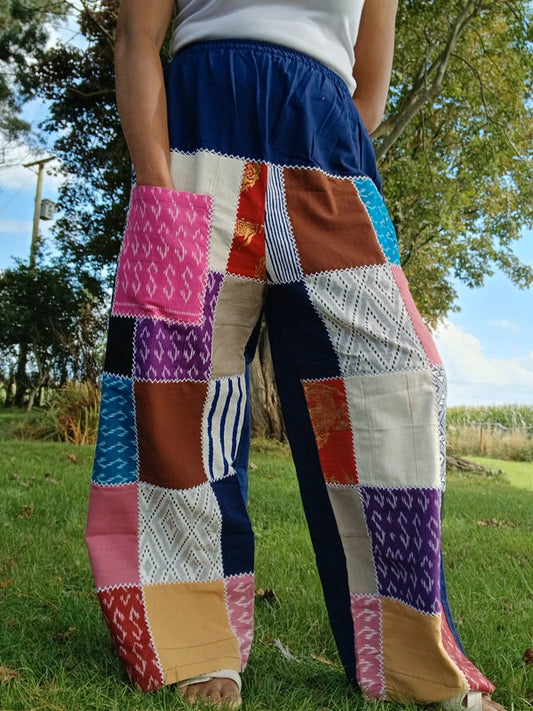 Cotton Navy Blue Multicolour Harem Pants Unique Random Patchwork Hippie Trousers