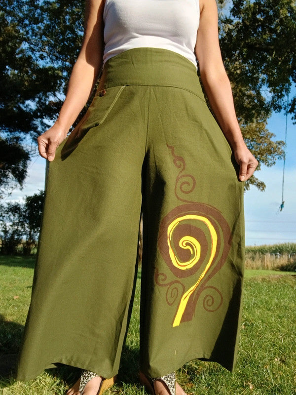 Olive Green Baggy Bohemian Palazzo Harem Pants Women’s Wide Leg Hippie Trousers