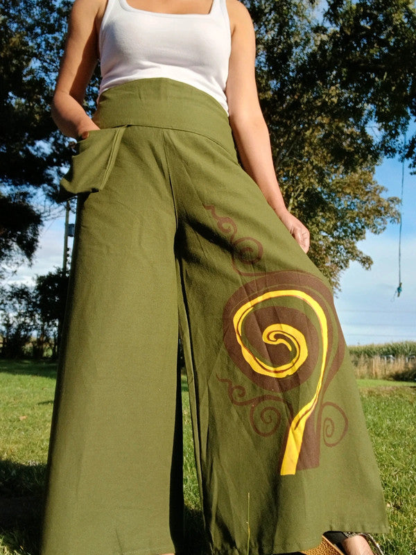 Olive Green Baggy Bohemian Palazzo Harem Pants Women’s Wide Leg Hippie Trousers