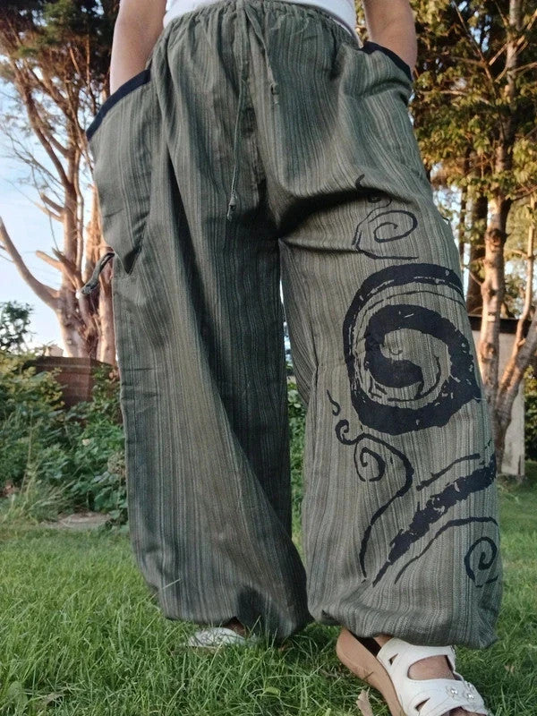 Khaki Cotton Poofy Hippie Harem Pants Ali Baba Joggers Baggy Boho Indie Trousers