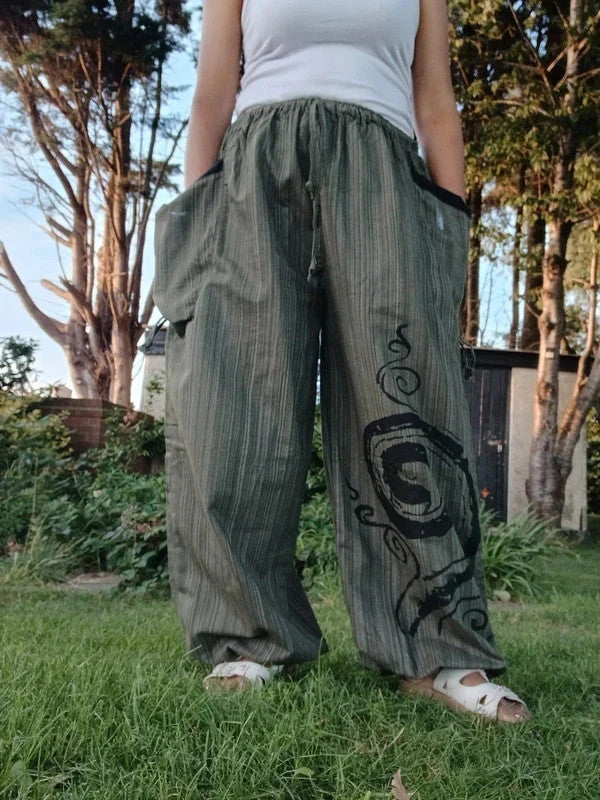 Khaki Cotton Poofy Hippie Harem Pants Ali Baba Joggers Baggy Boho Indie Trousers