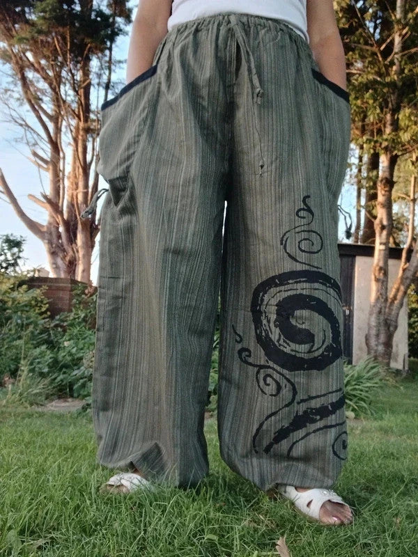 Khaki Cotton Poofy Hippie Harem Pants Ali Baba Joggers Baggy Boho Indie Trousers