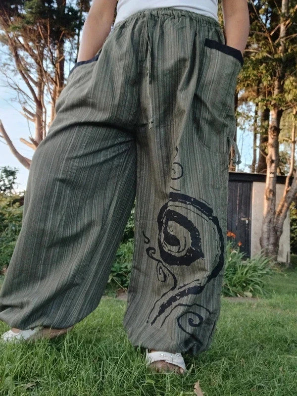 Khaki Cotton Poofy Hippie Harem Pants Ali Baba Joggers Baggy Boho Indie Trousers