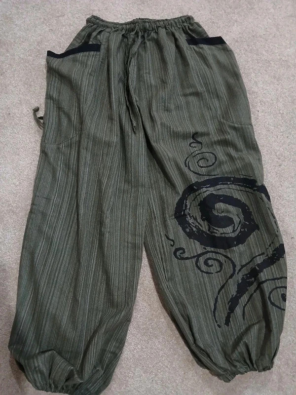 Khaki Cotton Poofy Hippie Harem Pants Ali Baba Joggers Baggy Boho Indie Trousers