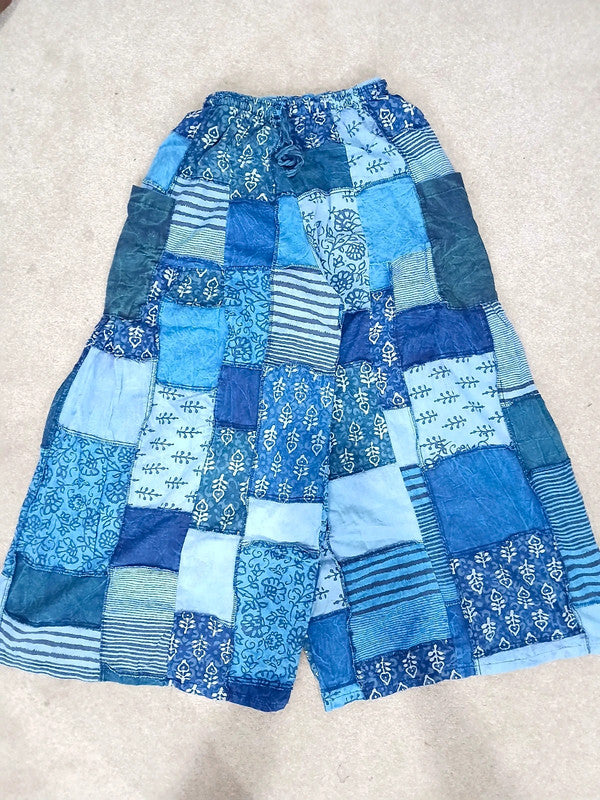 Handmade Blue Bohemian Random Floral Patchwork Hippie Harem Pants Trousers