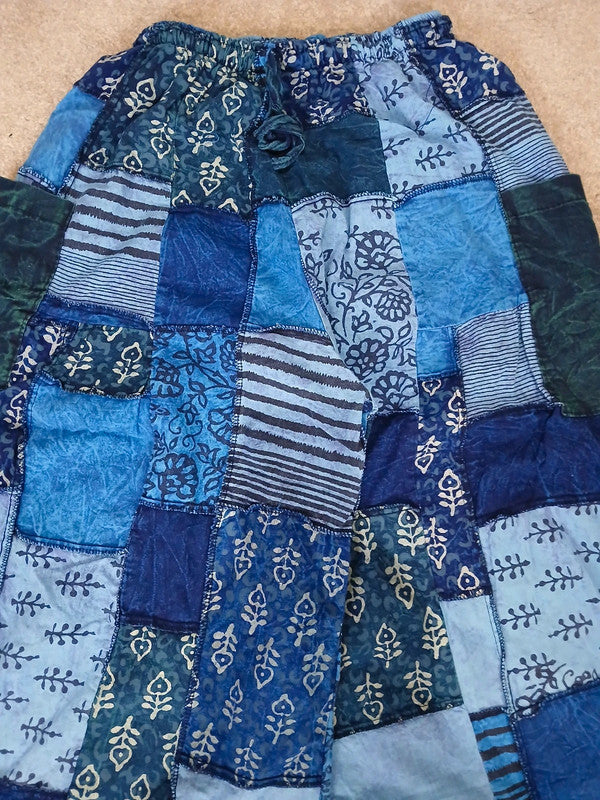 Handmade Blue Bohemian Random Floral Patchwork Hippie Harem Pants Trousers