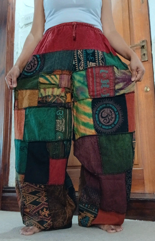 Multicolour Cotton Harem Pants Random Patchwork Womens or Mens Hippie Trousers