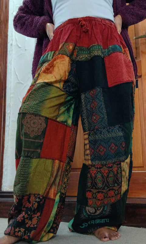 Multicolour Cotton Harem Pants Random Patchwork Womens or Mens Hippie Trousers