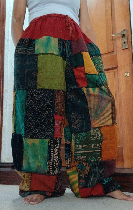 Multicolour Cotton Harem Pants Random Patchwork Womens or Mens Hippie Trousers