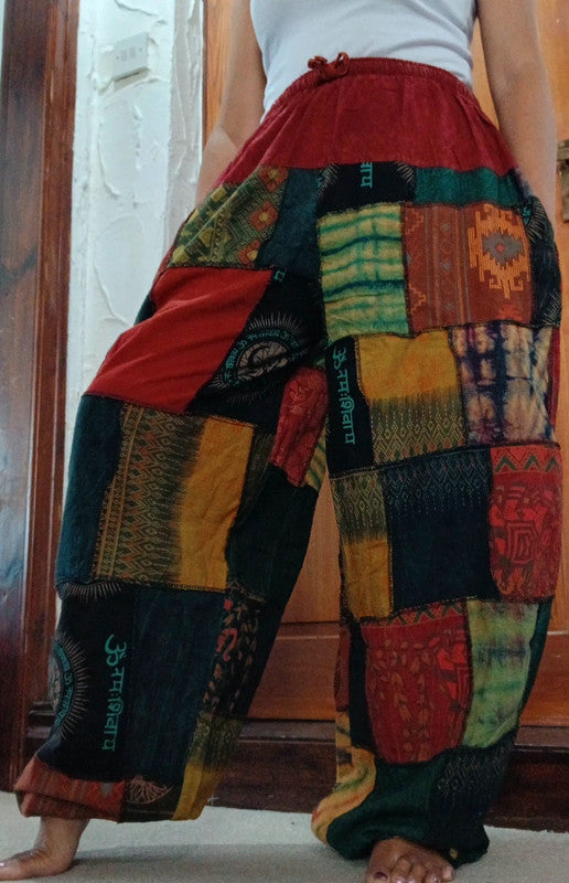 Multicolour Cotton Harem Pants Random Patchwork Womens or Mens Hippie Trousers