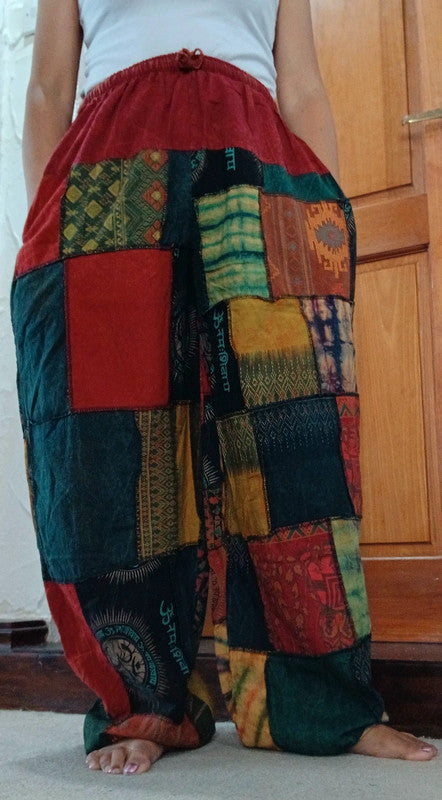 Multicolour Cotton Harem Pants Random Patchwork Womens or Mens Hippie Trousers