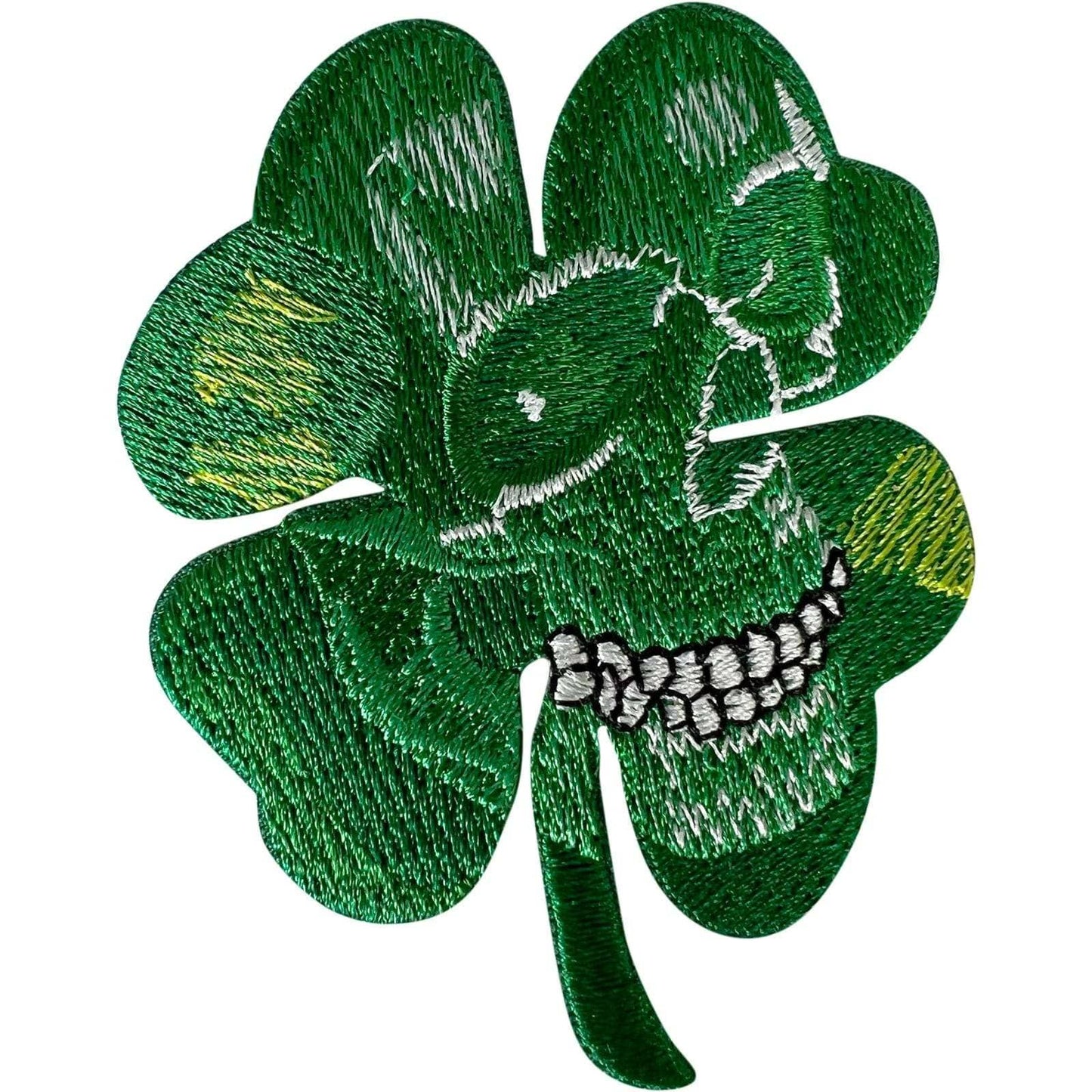 4 Leaf Clover Patch Iron On Sew On Embroidered Badge Skull Lucky Four Shamrock