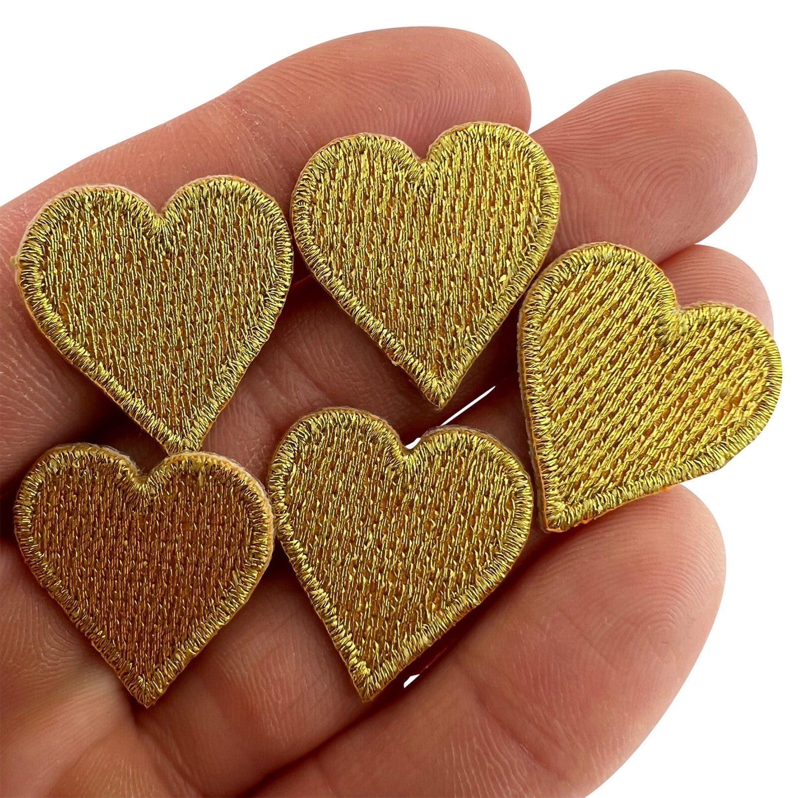 5 X Mini Gold Love Heart Patches Iron Sew On Cloth Small Hearts Tiny Badge Patch