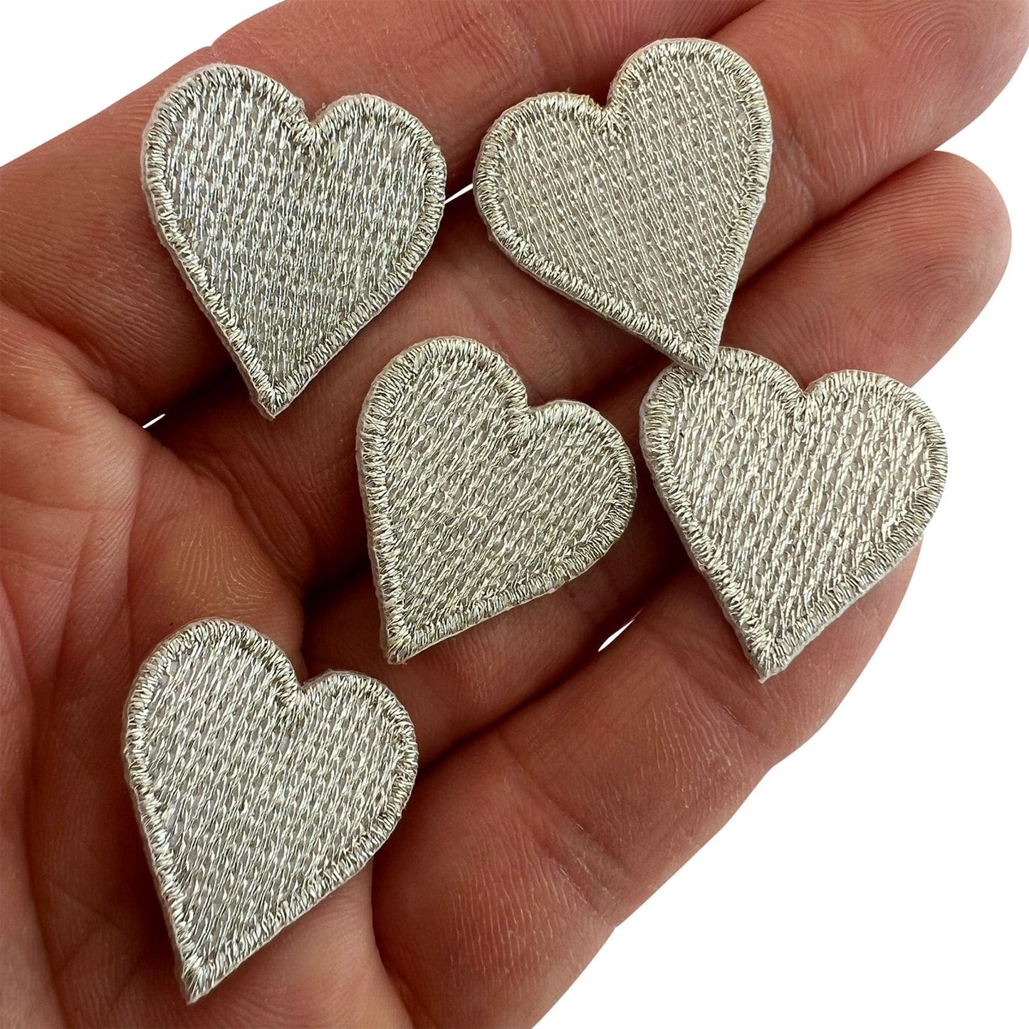 5 X Mini Silver Love Heart Patches Iron On Sew On Small Hearts Tiny Badge Patch