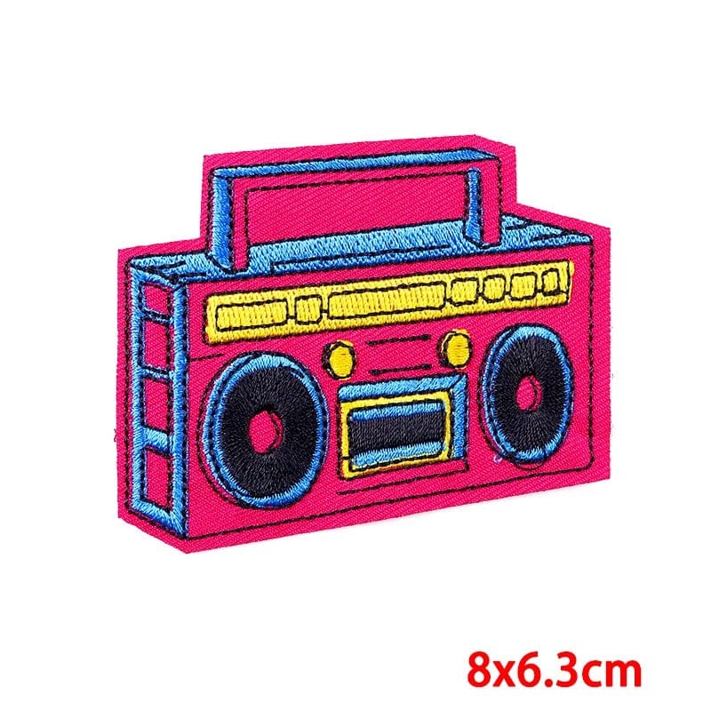80s Radio Stereo Boombox Patch Sew Or Iron On Clothes Bag Pink Embroidered Badge