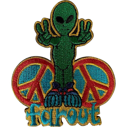 Alien Peace Sign Symbol Patch Iron Sew On Clothes Jeans Hippie Embroidered Badge
