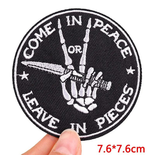 Alien Peace Skeleton Knife Star Patch Iron Sew On Denim Jacket Embroidered Badge
