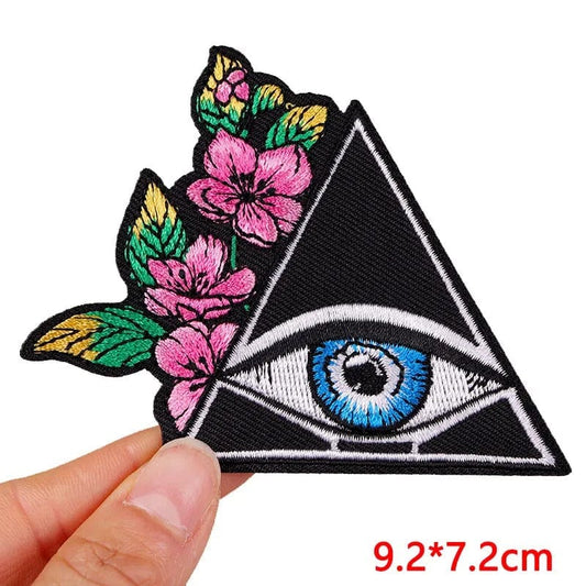 All Seeing Eye Patch Iron Sew On Denim Jacket Clothes Flowers Embroidered Badge
