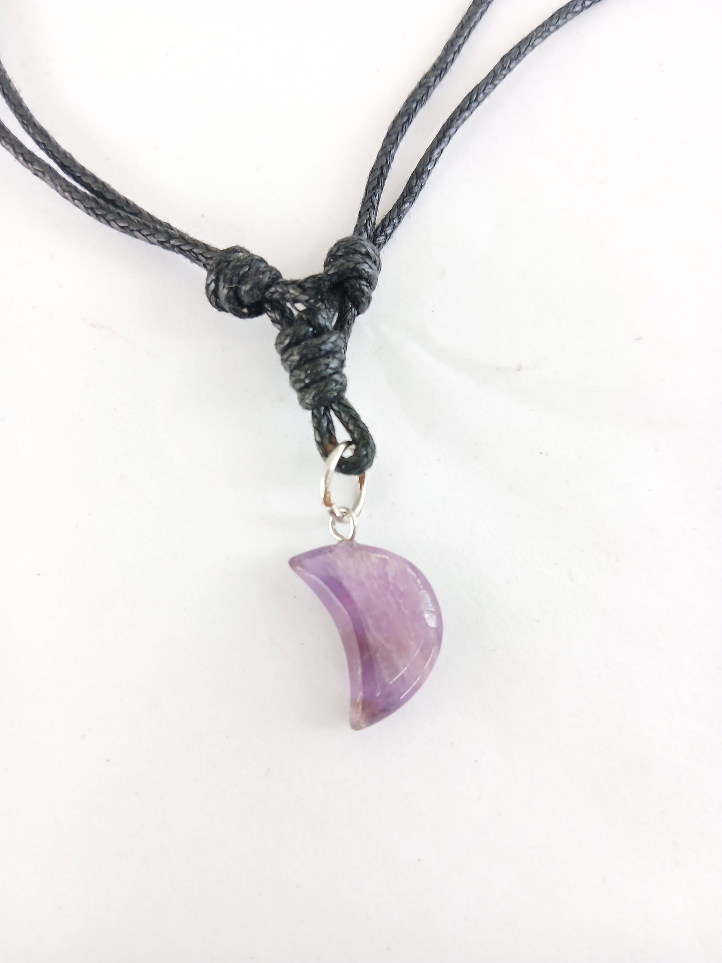 Amethyst Crescent moon crystal gemstone healing charm star pendant necklace with black cord  choker jewellery for women and girls