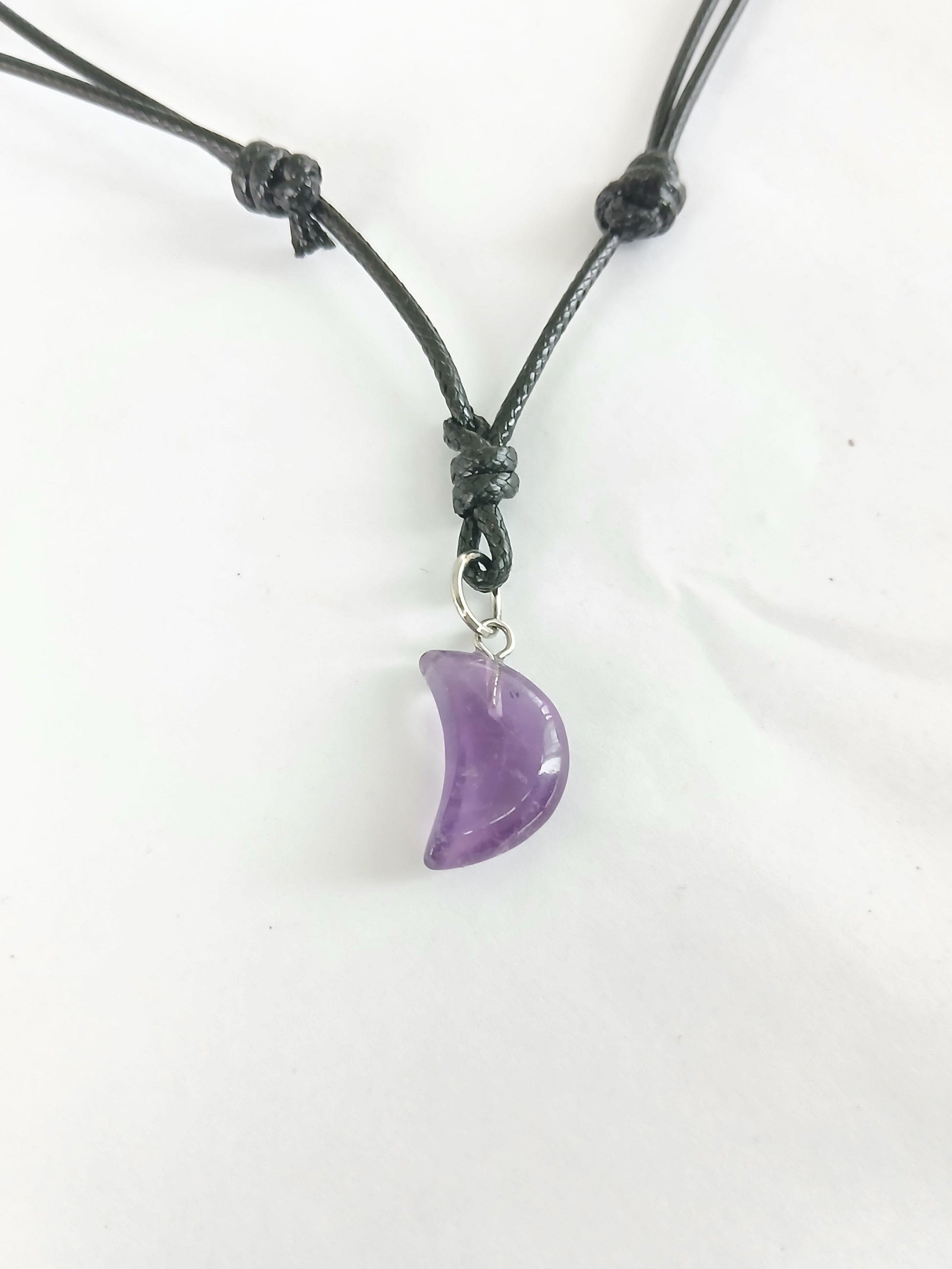 Amethyst Crescent moon crystal gemstone healing charm star pendant necklace with black cord  choker jewellery for women and girls