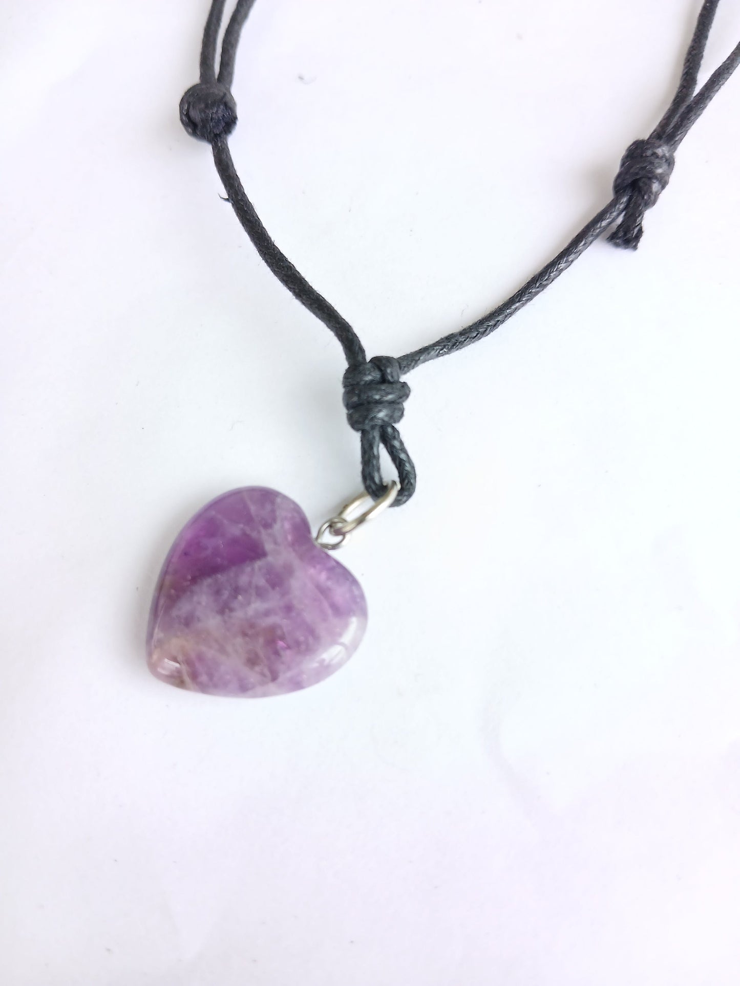 Amethyst Crystal Heart charm healing gemstone pendant necklace black choker  neck cord jewellery