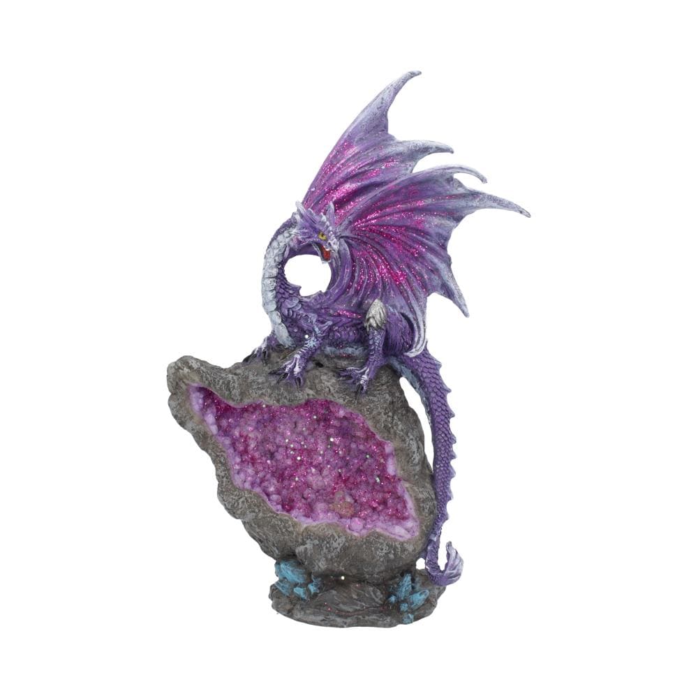 Amethyst Custodian Fantasy Purple Dragon Sitting On A Geode 22cm