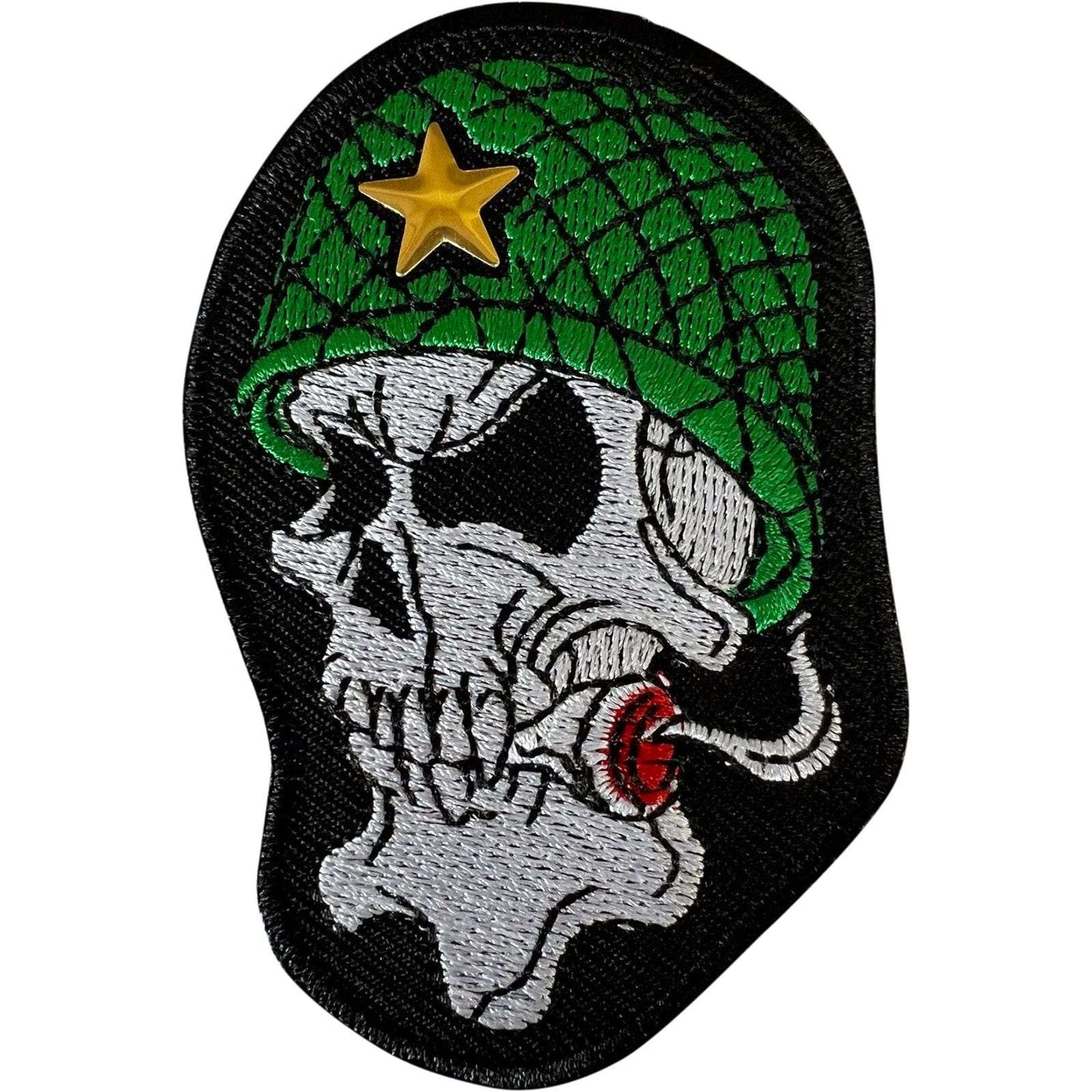 Army Skull Patch Iron Sew On Clothes Gold Star Bead Military Embroidered Badge