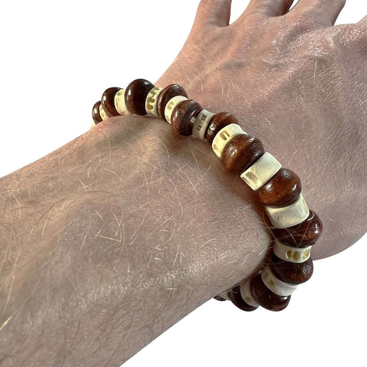 Beaded Wood Bracelet Wristband Bangle Mens Womens Wooden Bead Handmade Jewellery