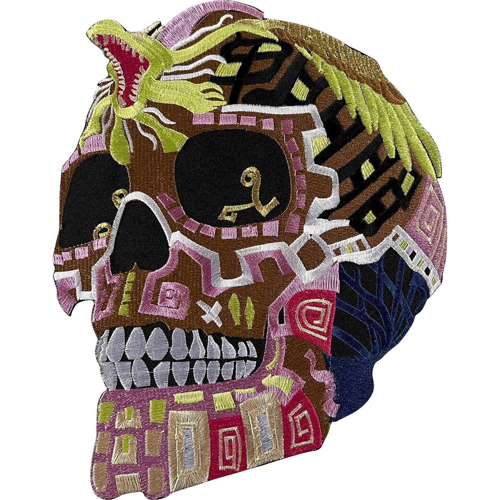 Big Inca Skull Patch Iron On Sew On Large Embroidered Craft Applique Badge Motif