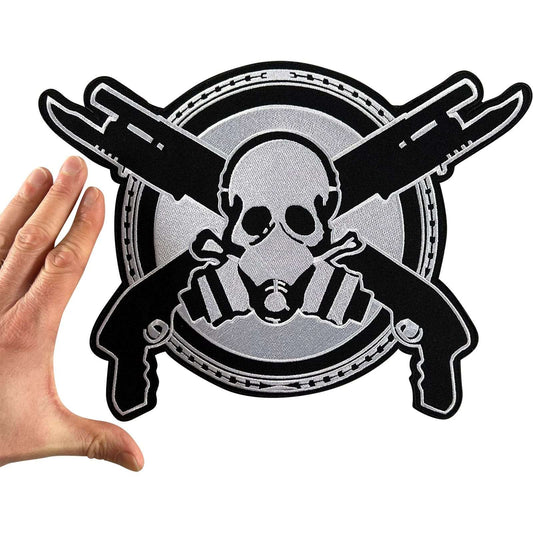 Big Iron Sew On Hoodie T Shirt Patch Large Skull Guns Gas Mask Embroidered Badge