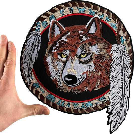 Big Large American Indian Feather Wolf Patch Iron On Sew On Embroidery Applique