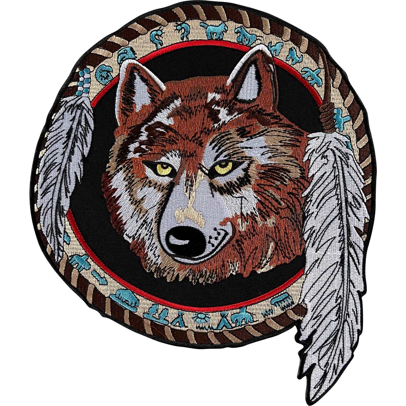 Big Large American Indian Feather Wolf Patch Iron On Sew On Embroidery Applique
