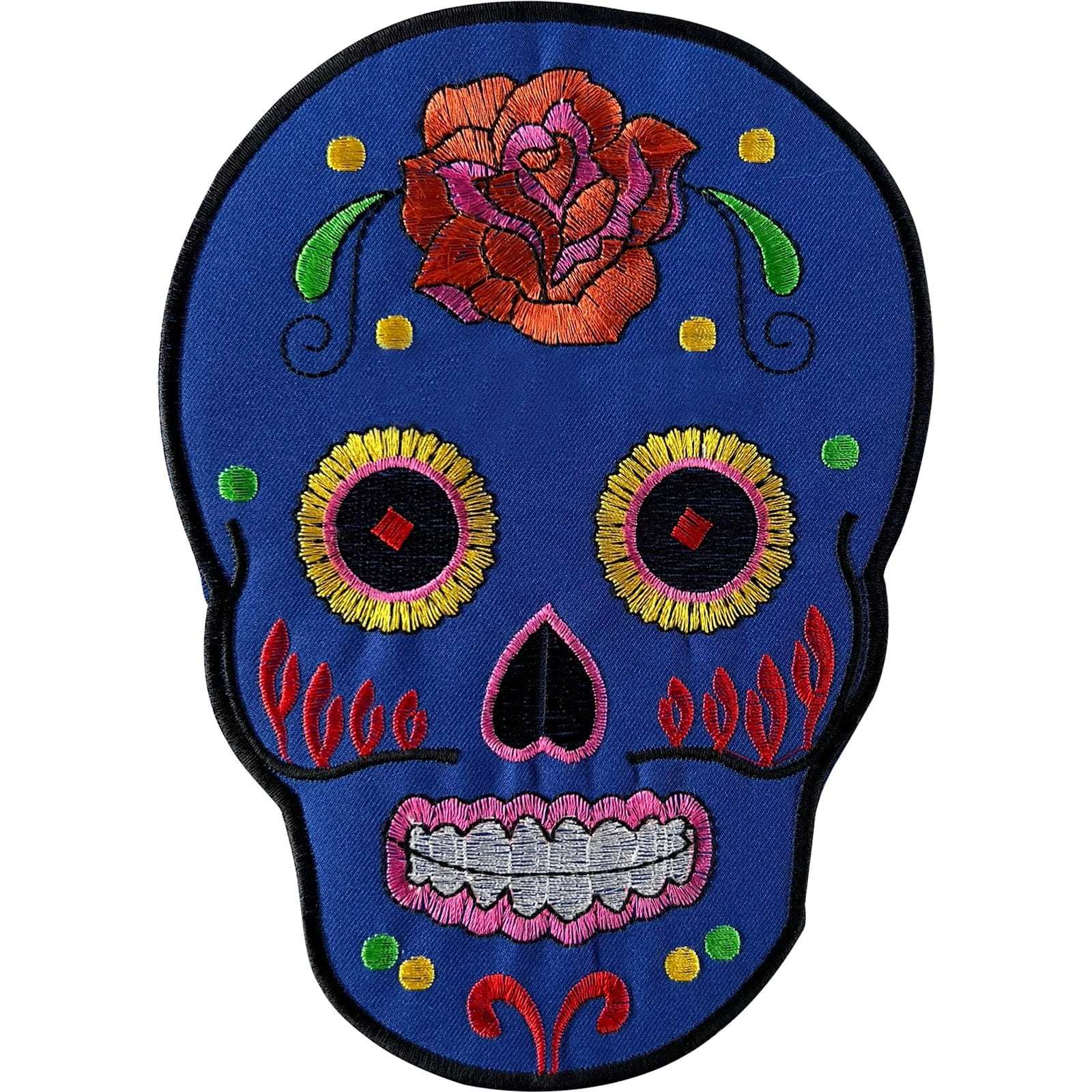 Big Large Blue Floral Sugar Skull Patch Iron Sew On Jacket Bag Embroidered Badge
