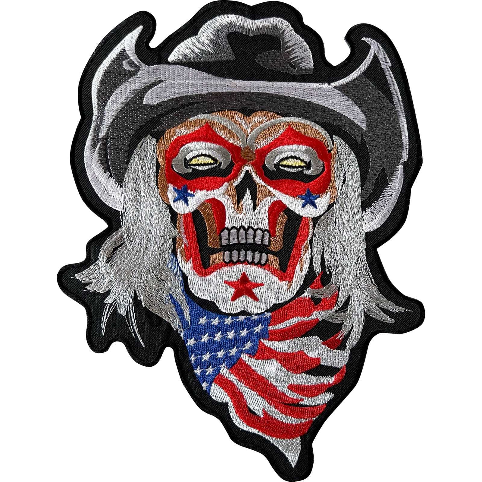 Big Large Cowboy Skull USA Flag Patch Iron Sew On Clothes Bag Embroidered Badge